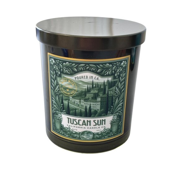 Leoben Company Scented Candle 9oz Tuscan Sun Green Glass Jar Lead Free Wicks - Picture 1 of 7